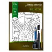 Bloc desen A4, 20 file - 210g/mp, pentru schite creion/marker, AURORA Bristol - carton alb