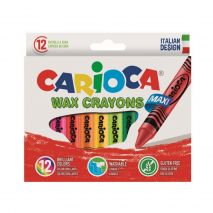 Creioane cerate rotunde, lavabile, 12 culori/cutie, CARIOCA Wax Crayon Jumbo