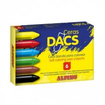 Creioane cerate soft, cutie carton, 6 culori/cutie, ALPINO Dacs