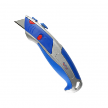 Cutter Optima Industrial, lama trapezoidala + 5 rezerve SK5, cu auto-incarcare, zinc cu rubber grip