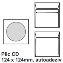 Plic CD, 124 x 124mm, autoadeziv, alb, 90 g/mp, 1000 buc/cutie