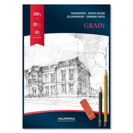 Bloc desen A3, 20 file - 200g/mp, AURORA Grain - carton alb