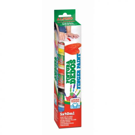 Tempera lavabila, pentru pictura cu mana, 5 culori x 40ml/set, ALPINO Finger Paint