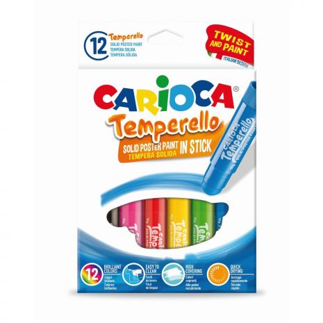Creioane tempera, lavabile, 12 culori/cutie, CARIOCA Temperello