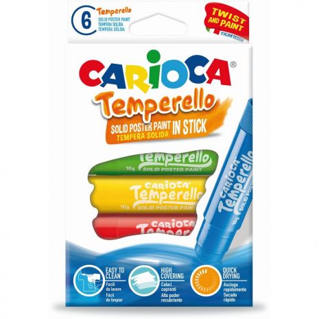 Creioane tempera, lavabile, 6 culori/cutie, CARIOCA Temperello
