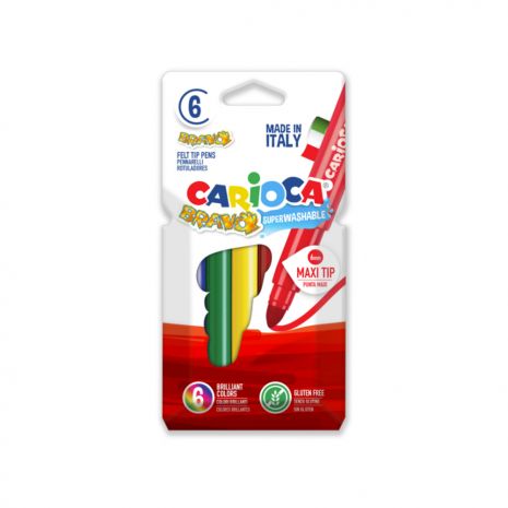 Carioca lavabila, varf gros 6mm, 6 culori/cutie, CARIOCA Bravo