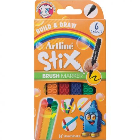 Marker pentru colorat ARTLINE Stix, varf flexibil (tip pensula), lavabil, 6 buc/cutie