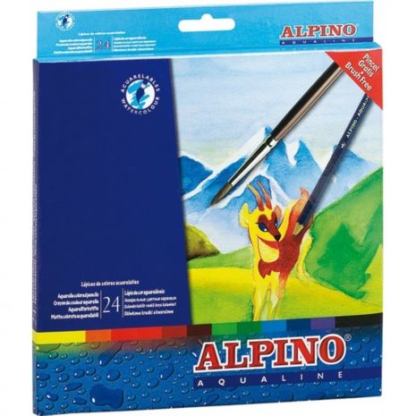 Creioane colorate acuarela, cutie carton, 24 culori/set, ALPINO Aqualine