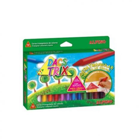 Creioane cerate soft, triunghilare, cutie carton, 12 culori/cutie, ALPINO DacsTrix