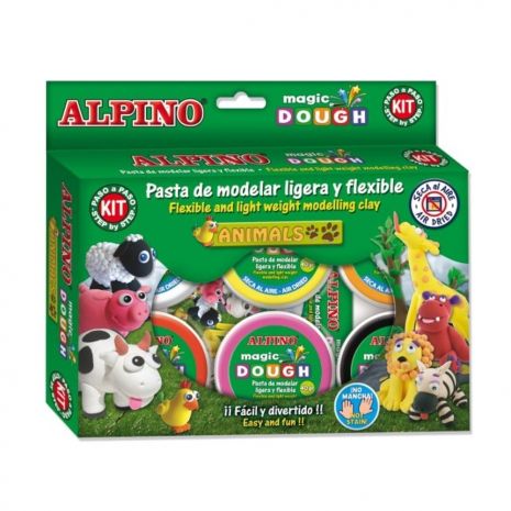 Kit 6 culori x 40gr plastilina magica + 4 seturi accesorii, ALPINO Animals