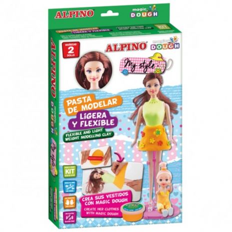Kit 4 culori x 40gr plastilina magica + 2 papusi, ALPINO My style