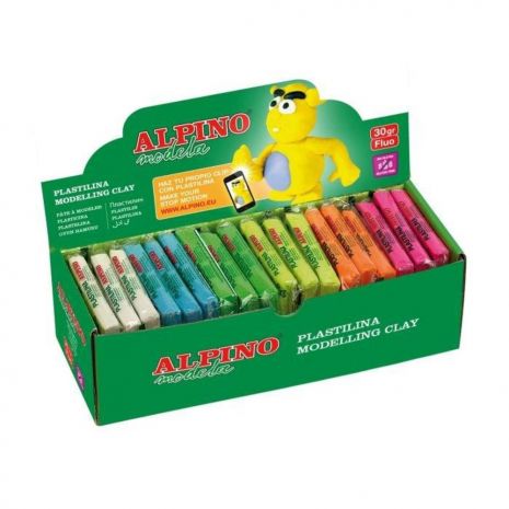 Display plastilina fluorescenta, 36 x 30gr./display, ALPINO - 6 culori asortate