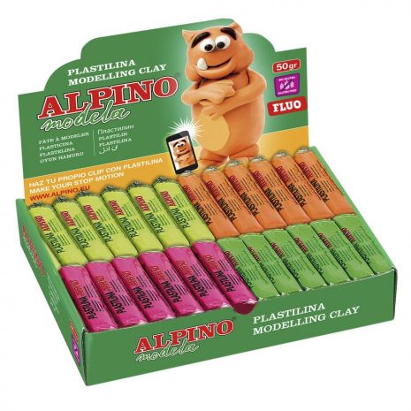Display plastilina fluorescenta, 24 x 50gr./display, ALPINO - 6 culori asortate