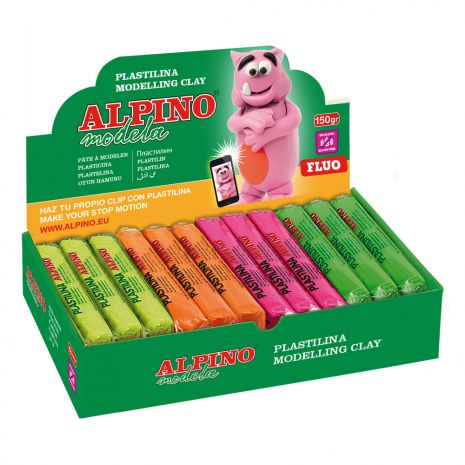 Display plastilina fluorescenta, 12 x 150gr./display, ALPINO - 6 culori asortate
