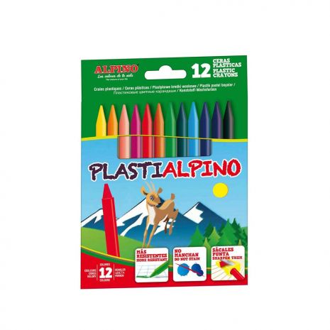 Creioane cerate din plastic, cutie carton, 12 culori/cutie, Plasti ALPINO