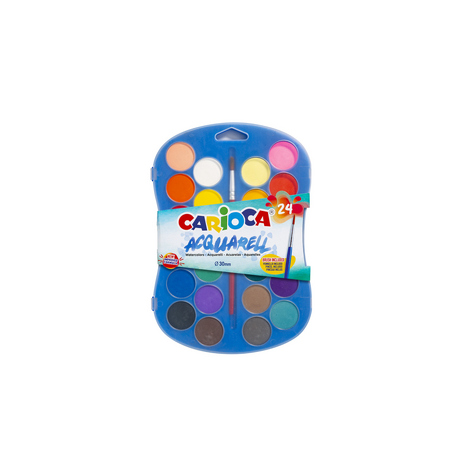 Acuarele lavabile, 24 culori/cutie + 1 pensula, CARIOCA Aquarell