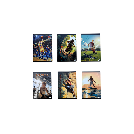 Caiet A4, 60 file, 80gsm, coperta carton 300gsm, design sports anime - dictando