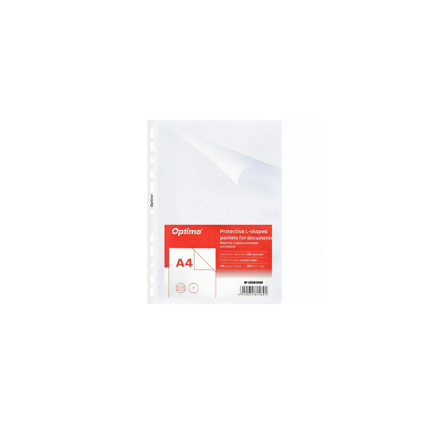 Folie protectie "L" pentru documente A4, 120 microni, 100 folii/set, Optima - cristal