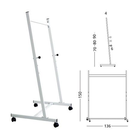 Stand metalic pentru table, 90cm lungime, 150cm inaltime, pe rotile, 3 pozitii fixe, SMIT