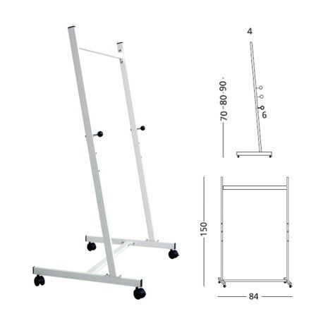 Stand metalic pentru table, 90cm lungime, 150cm inaltime, pe rotile, 3 pozitii fixe, SMIT