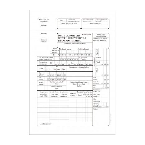 Foaie de parcurs autovehicule marfa, A4, tipar fata/verso, 100 file/carnet
