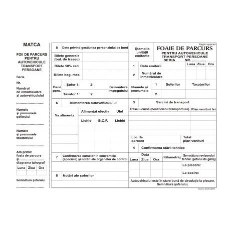 Foaie de parcurs autovehicule persoane, A4, tipar fata/verso, 100 file/carnet