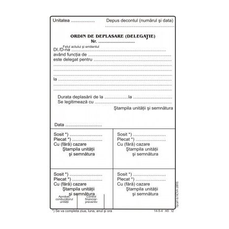 Ordin deplasare, A5, tipar fata/verso, 100 file/carnet