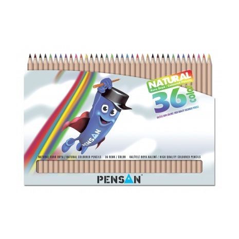 Creioane colorate, 1/1, lemn natur, 36 culori/set, PENSAN