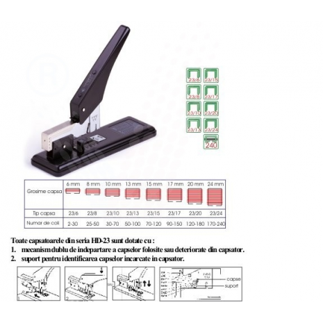 Capsator metalic profesional, 240 coli, KANGARO 23S-24